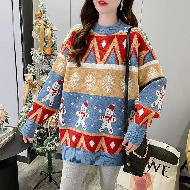 Lazy winter thick sweater christmas red tops for women