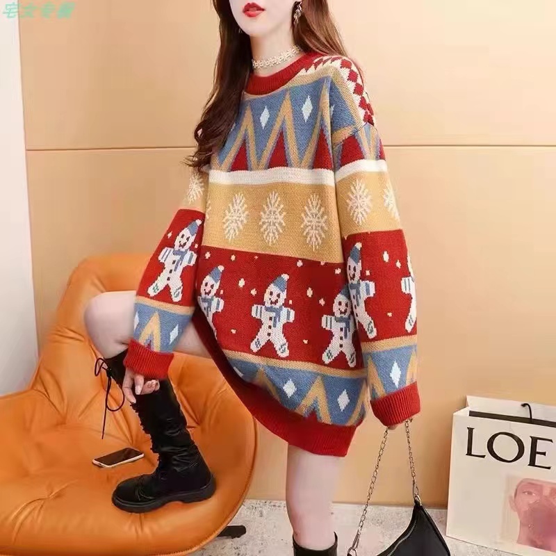 Lazy winter thick sweater christmas red tops for women