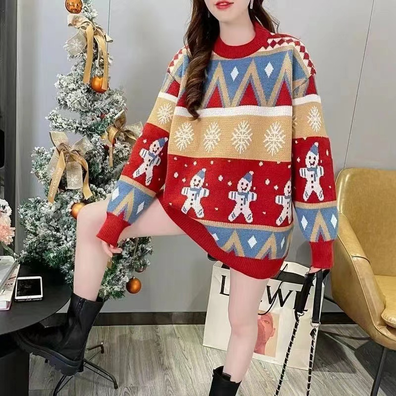 Lazy winter thick sweater christmas red tops for women