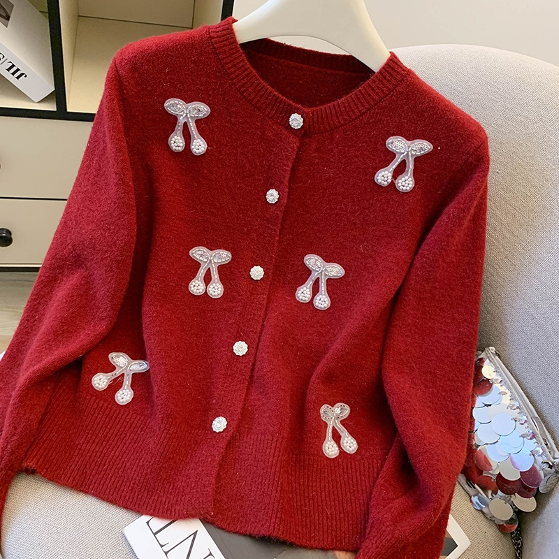 Chanelstyle knitted cardigan red soft sweater for women