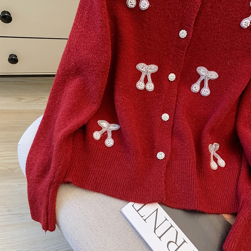 Chanelstyle knitted cardigan red soft sweater for women