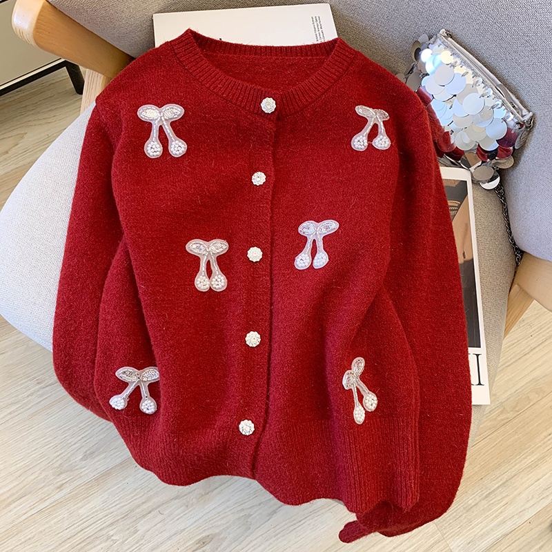 Chanelstyle knitted cardigan red soft sweater for women