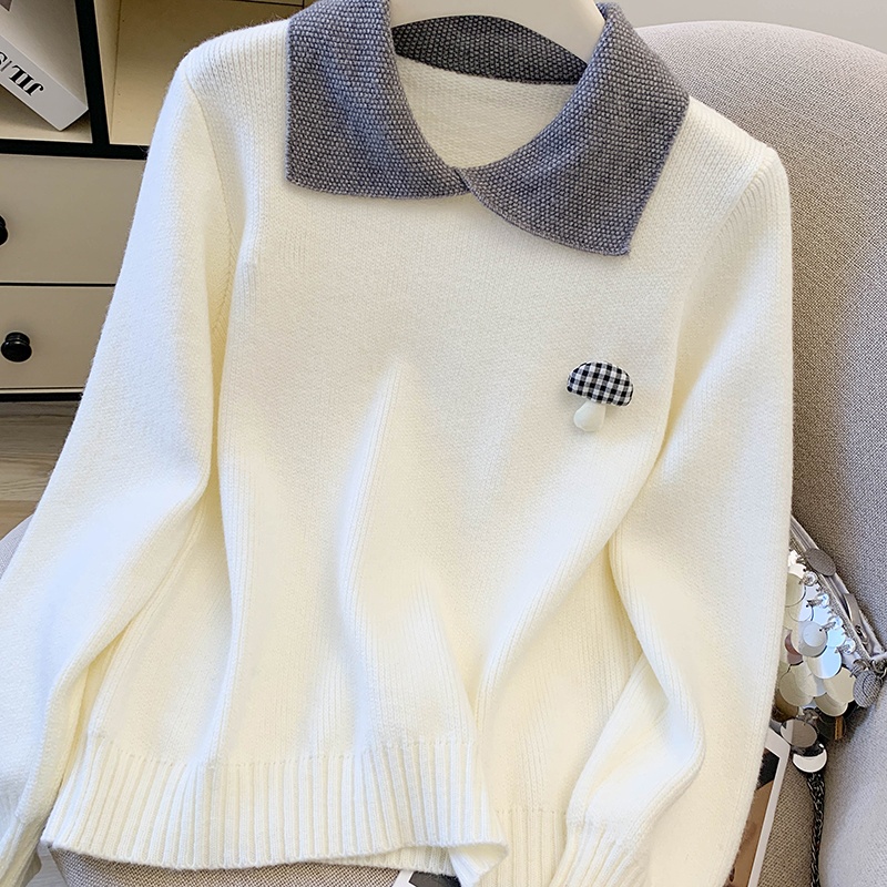 Pullover lapel sweater spring and autumn tops for women