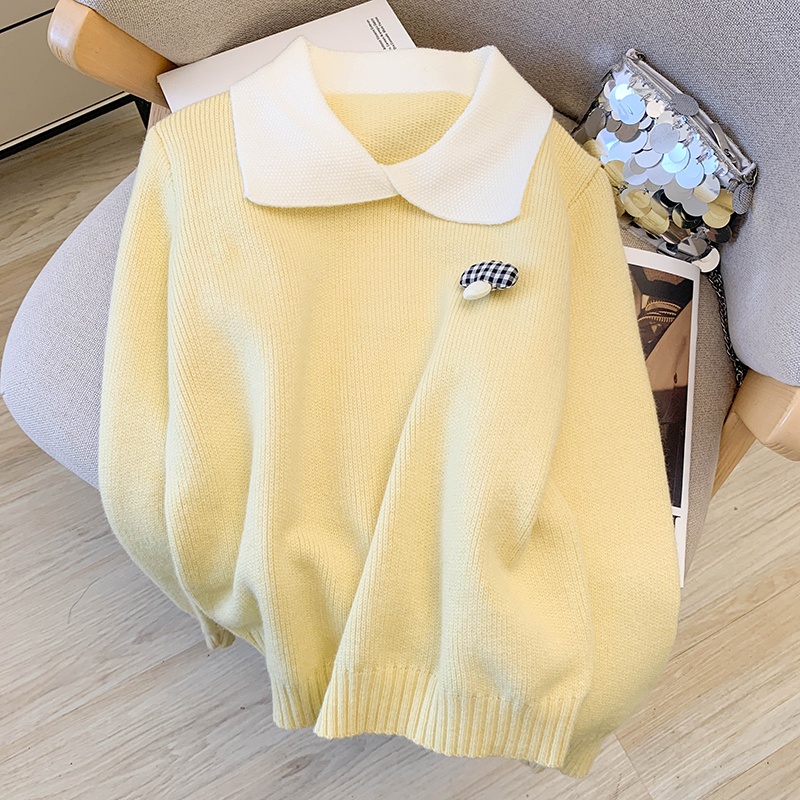 Pullover lapel sweater spring and autumn tops for women