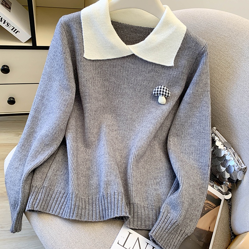 Pullover lapel sweater spring and autumn tops for women