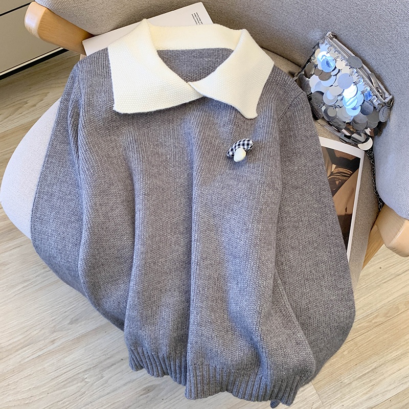 Pullover lapel sweater spring and autumn tops for women