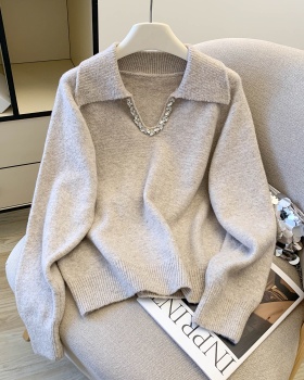 Lazy loose lapel gray V-neck sequins sweater for women