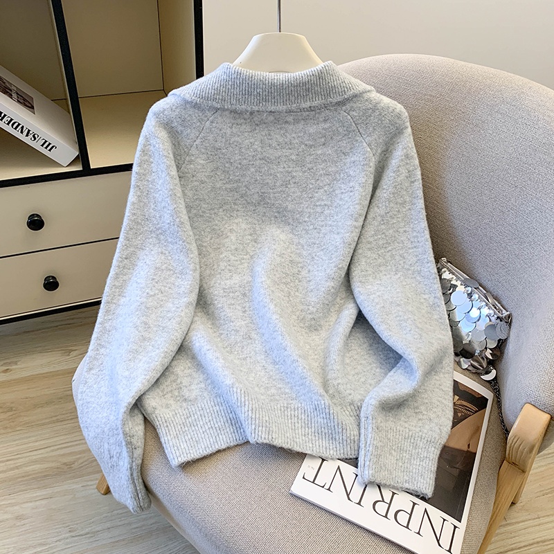 Lazy loose lapel gray V-neck sequins sweater for women