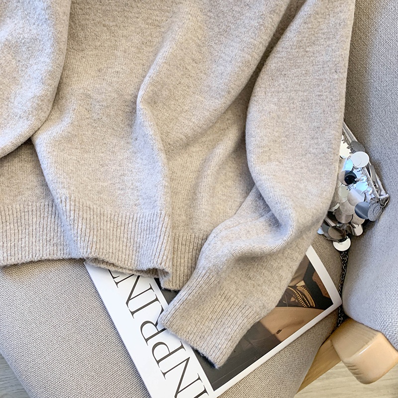 Lazy loose lapel gray V-neck sequins sweater for women