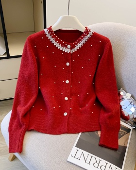 Beading red sweater chanelstyle spring and autumn coat