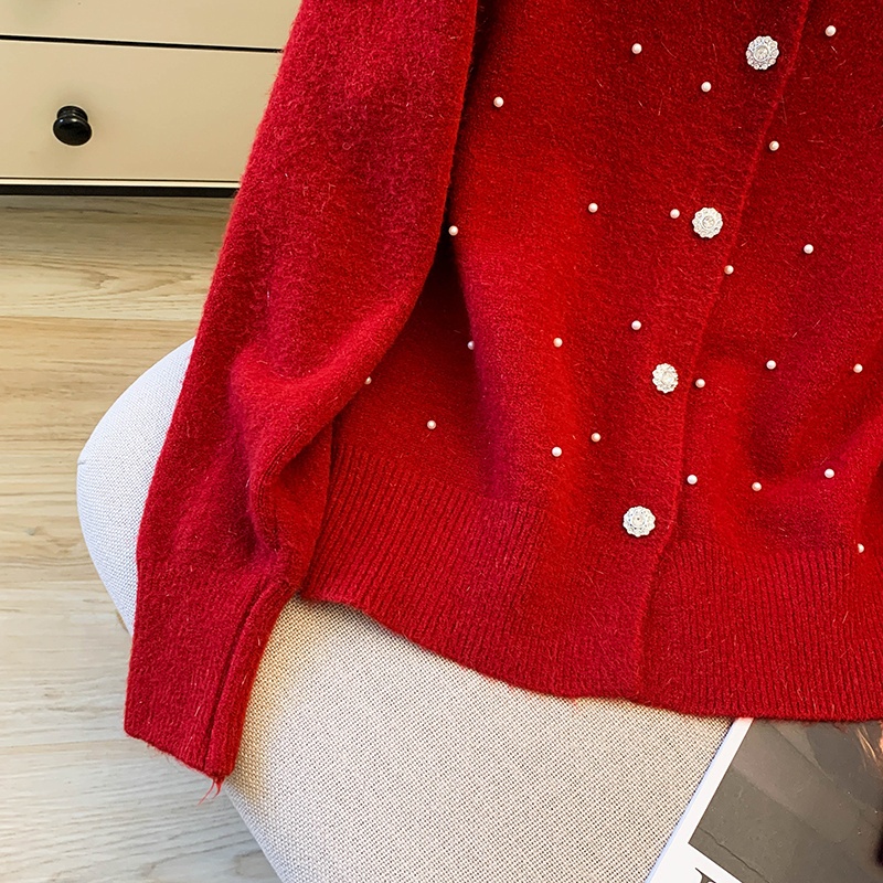 Beading red sweater chanelstyle spring and autumn coat