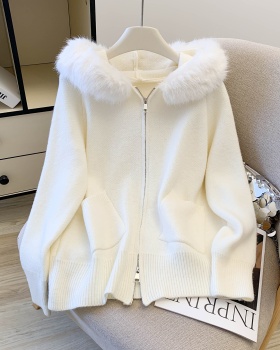 Loose hooded cardigan knitted sweater for women