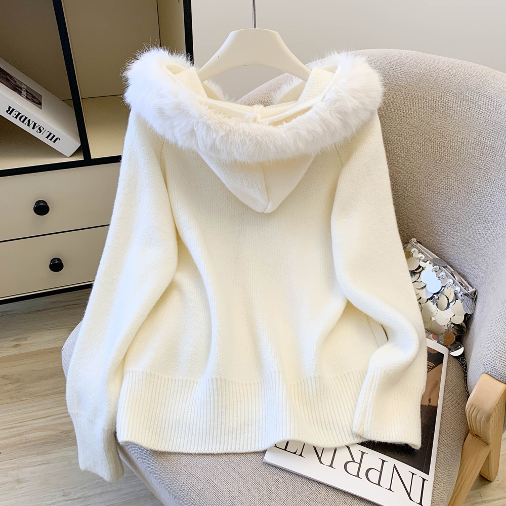 Loose hooded cardigan knitted sweater for women