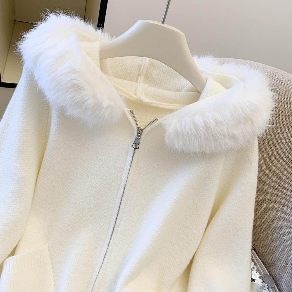 Loose hooded cardigan knitted sweater for women