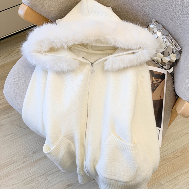 Loose hooded cardigan knitted sweater for women