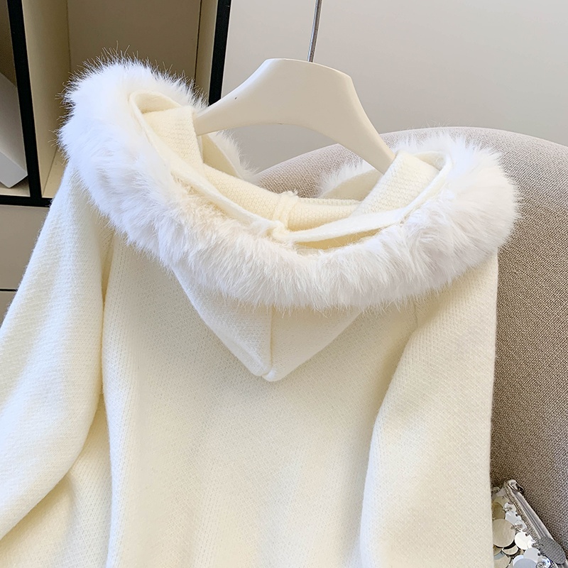 Loose hooded cardigan knitted sweater for women