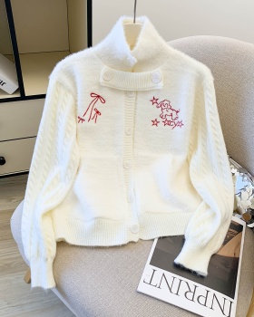 Thick mohair winter coat autumn and winter white cardigan
