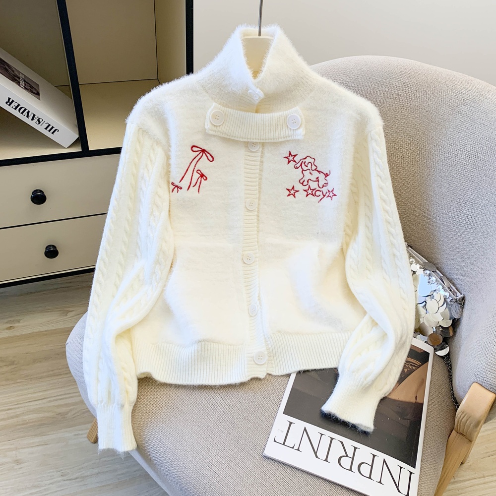 Thick mohair winter coat autumn and winter white cardigan