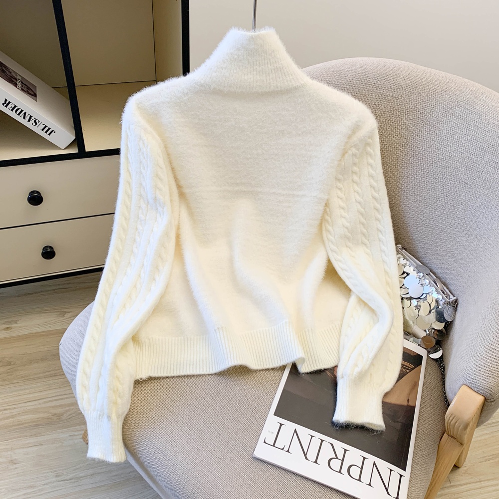 Thick mohair winter coat autumn and winter white cardigan