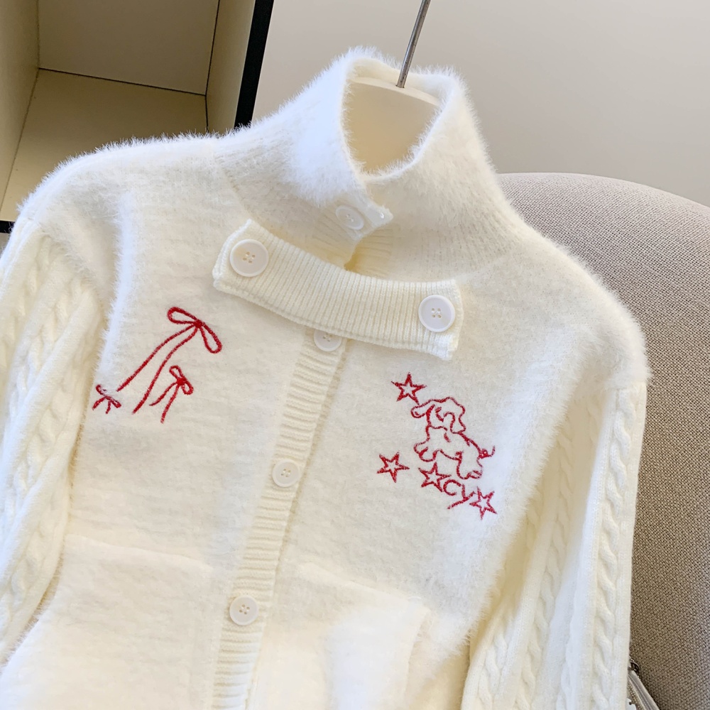 Thick mohair winter coat autumn and winter white cardigan