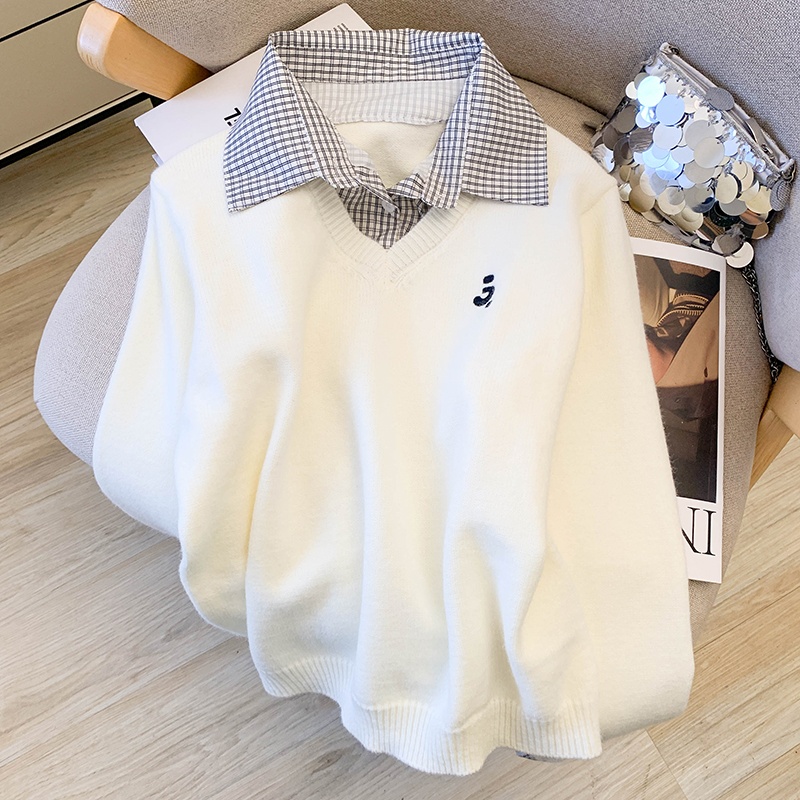 Plaid lazy sweater knitted autumn and winter tops