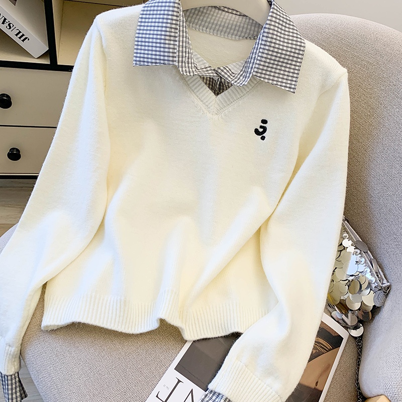 Plaid lazy sweater knitted autumn and winter tops