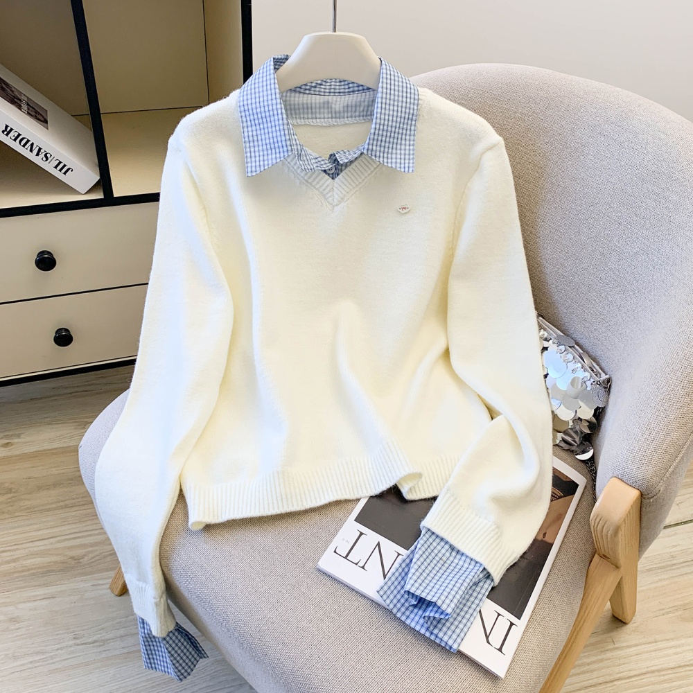 Wears outside sweater Pseudo-two tops for women