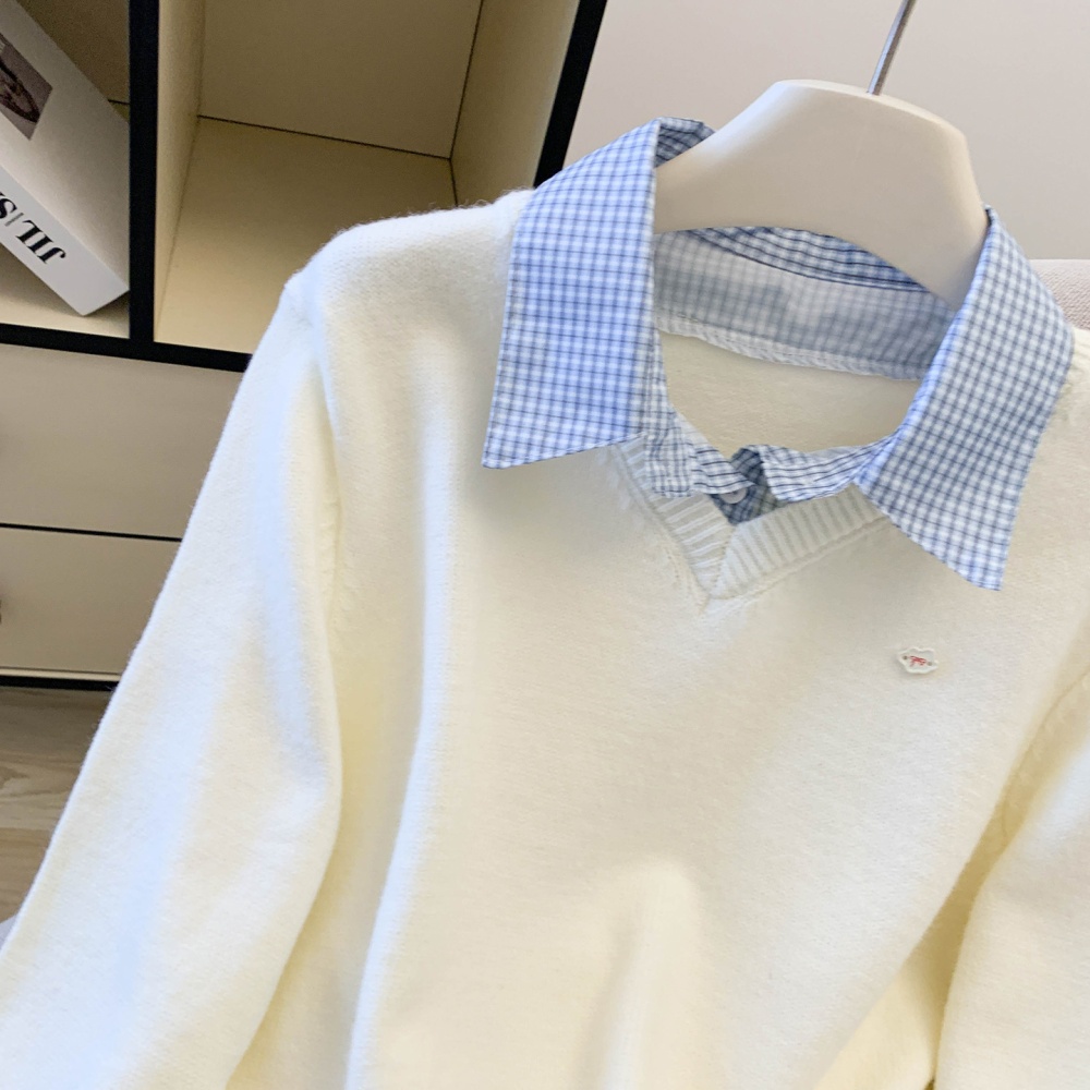 Wears outside sweater Pseudo-two tops for women