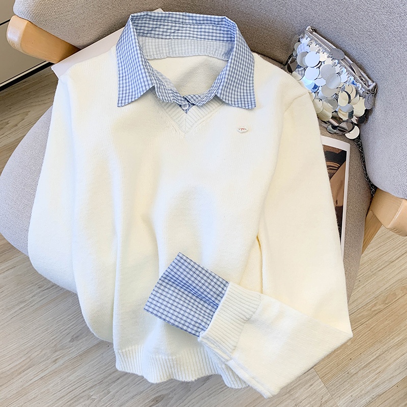 Wears outside sweater Pseudo-two tops for women