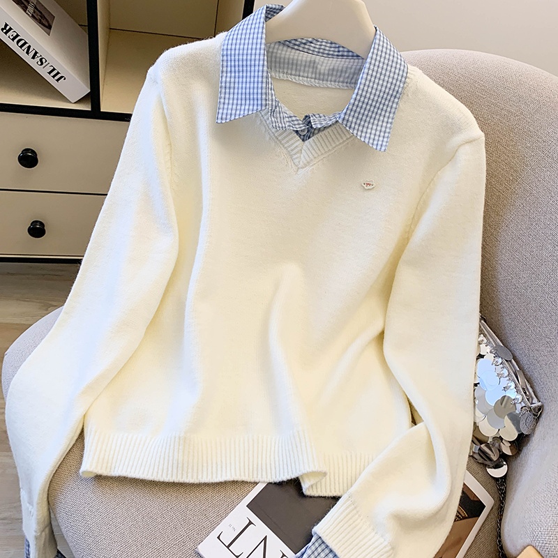 Wears outside sweater Pseudo-two tops for women