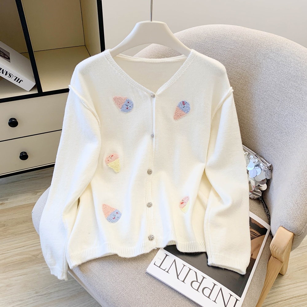 Knitted short sweater embroidery cardigan for women