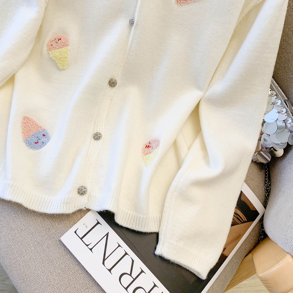 Knitted short sweater embroidery cardigan for women
