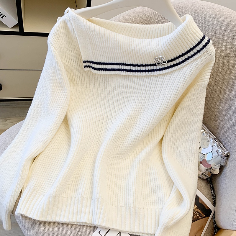 Loose sloping shoulder tops winter sweater for women