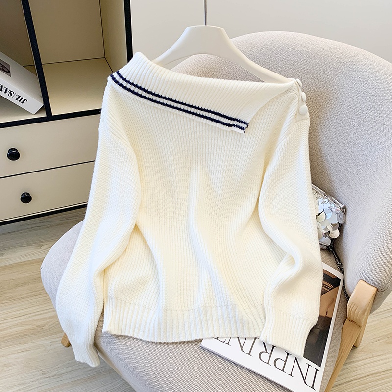 Loose sloping shoulder tops winter sweater for women