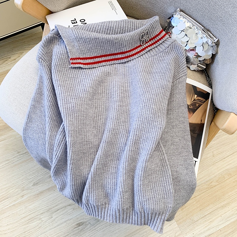 Loose sloping shoulder tops winter sweater for women