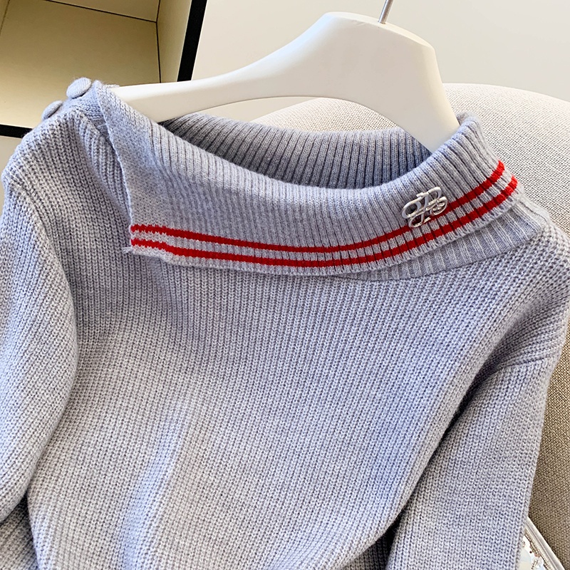 Loose sloping shoulder tops winter sweater for women