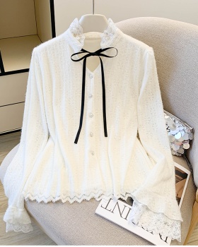 Winter sueding lace shirt France style plus velvet tops