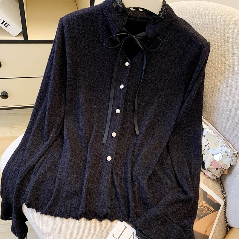 Winter sueding lace shirt France style plus velvet tops