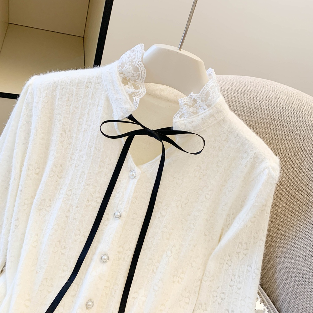 Winter sueding lace shirt France style plus velvet tops