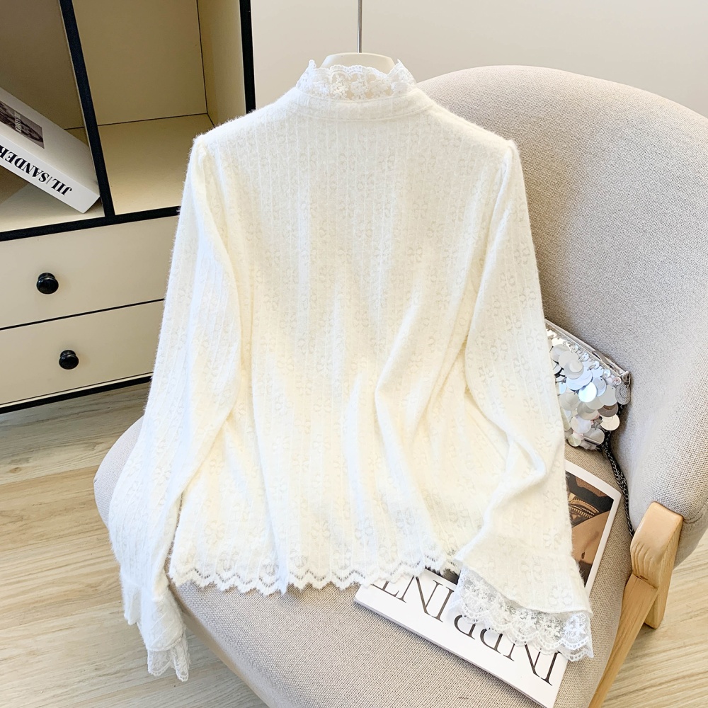 Winter sueding lace shirt France style plus velvet tops