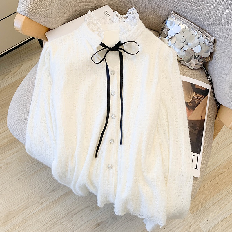 Winter sueding lace shirt France style plus velvet tops