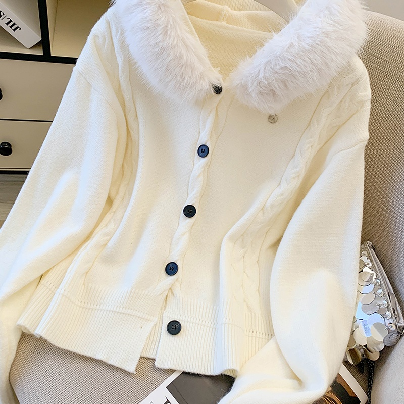Fluffy thermal slim sweater hooded Casual cardigan