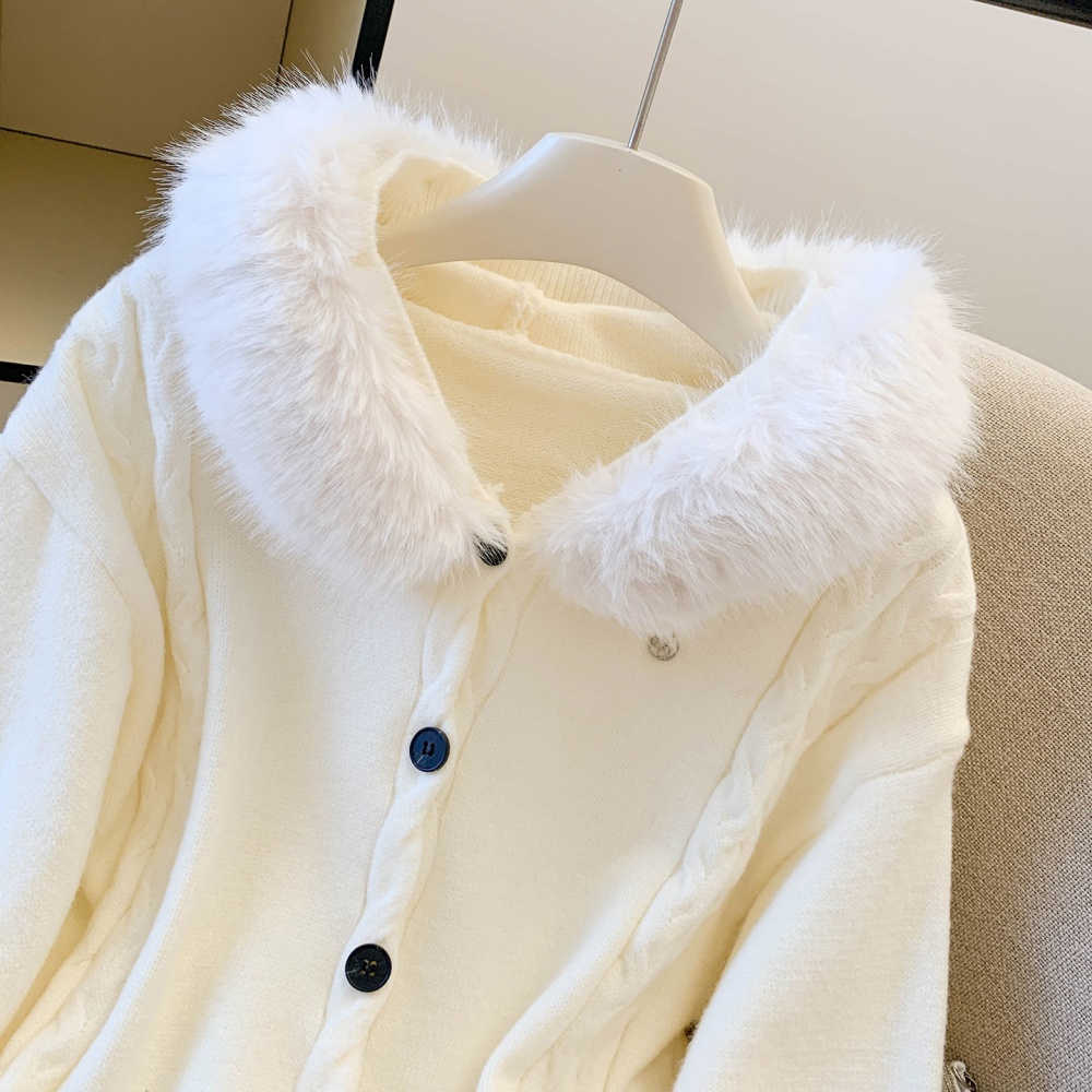 Fluffy thermal slim sweater hooded Casual cardigan