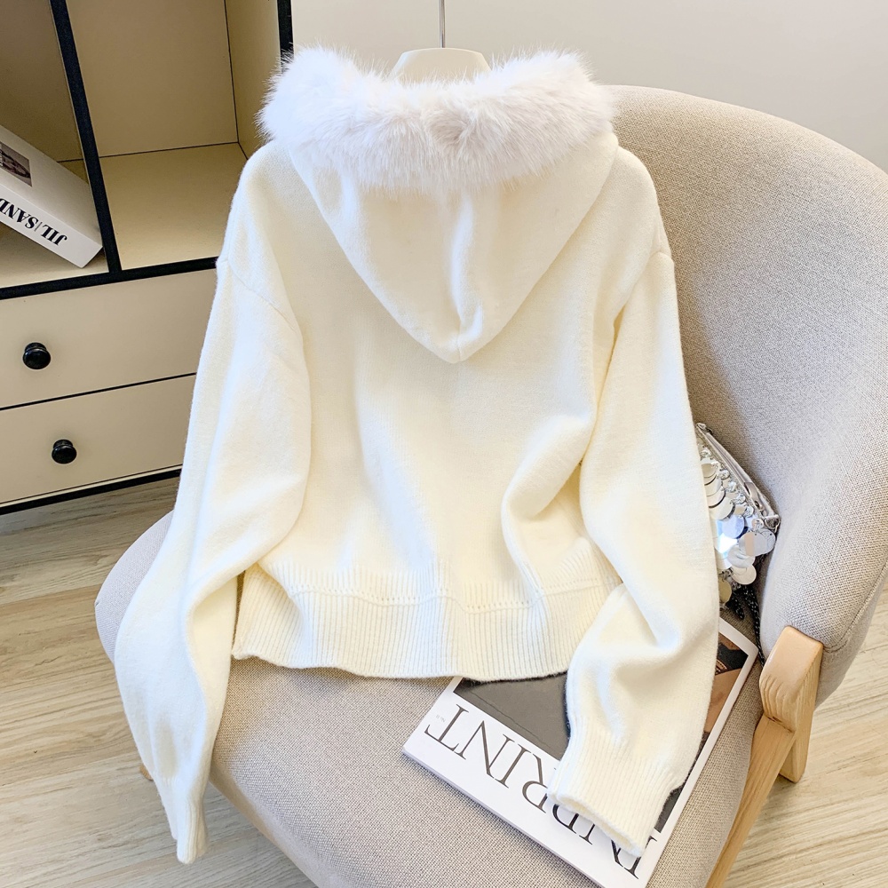 Fluffy thermal slim sweater hooded Casual cardigan