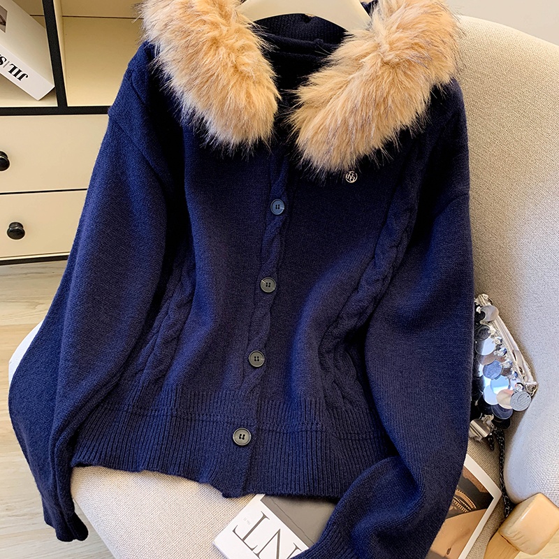 Fluffy thermal slim sweater hooded Casual cardigan