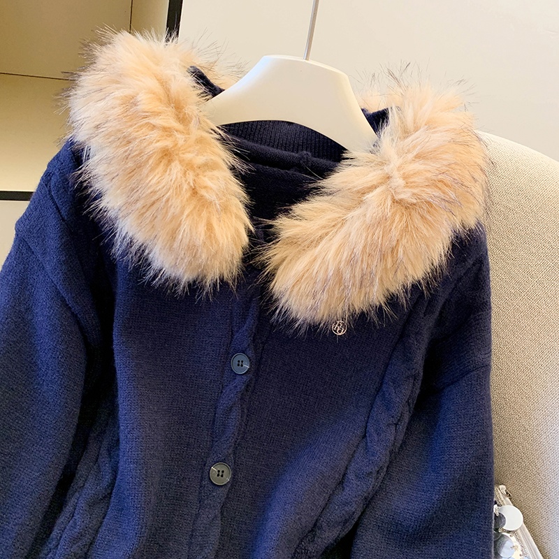 Fluffy thermal slim sweater hooded Casual cardigan