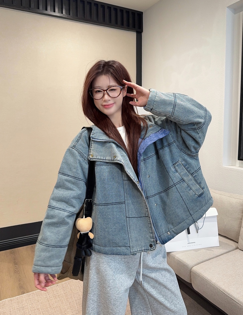 Autumn and winter denim cotton coat retro thick coat for women