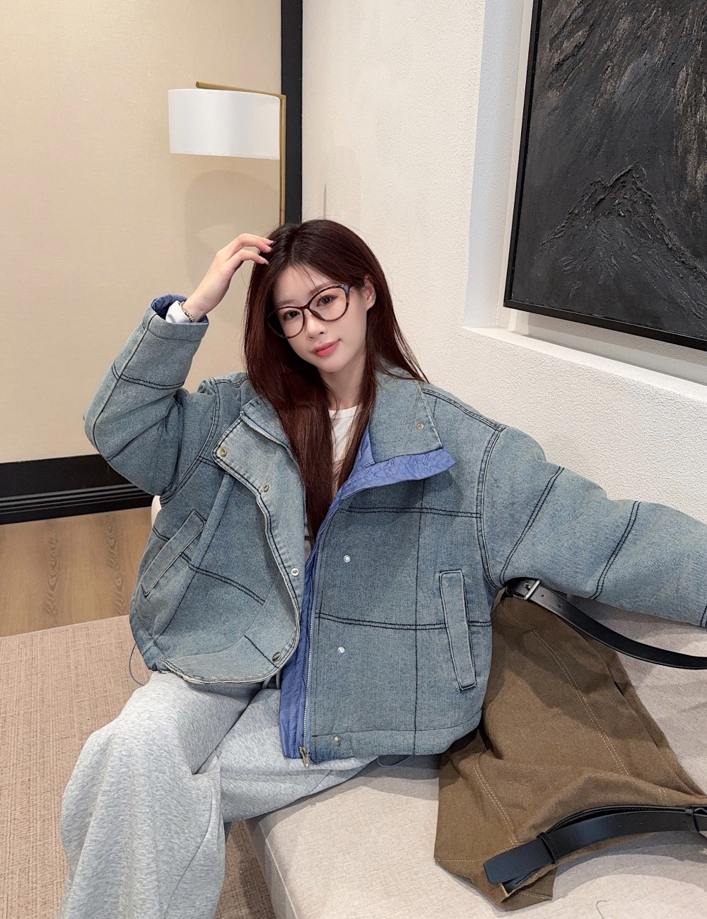 Autumn and winter denim cotton coat retro thick coat for women