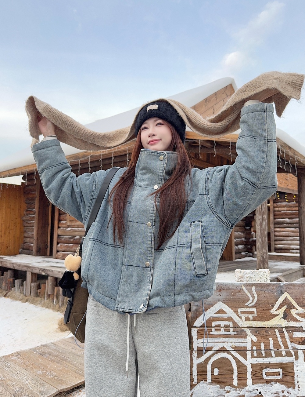 Autumn and winter denim cotton coat retro thick coat for women