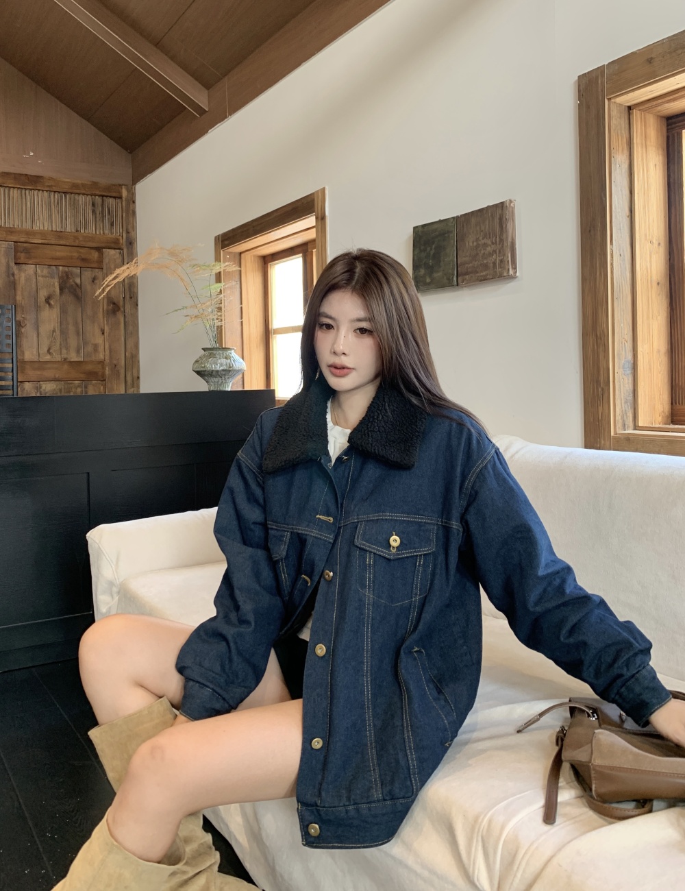 Long all-match tops European style single-breasted coat